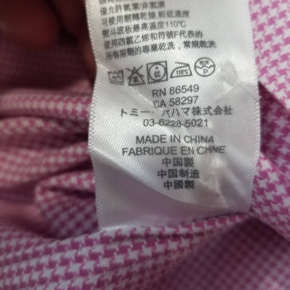 Tommy Bahama Shirt Mens Large 16 34/35 Pink Houndstooth Long Sleeve ST310692 - Picture 8 of 11